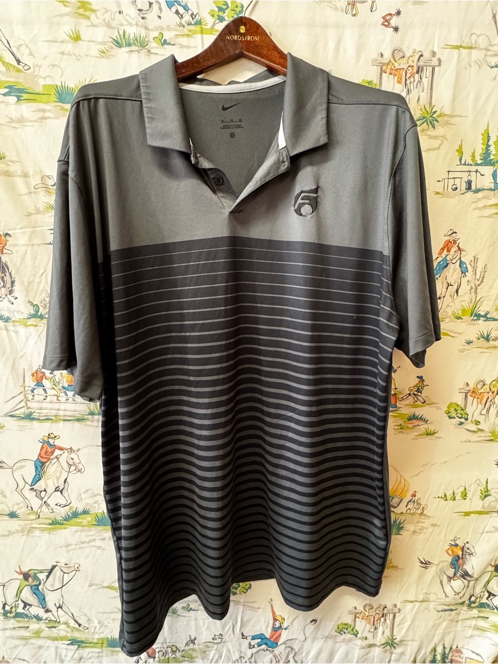 Nike Men’s Gray and Black Striped Performance Polo - size XL